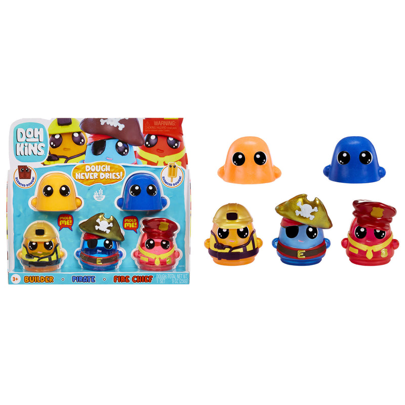 DohKins Hero Pack Characters, Builder, Pirate, and Fire Chief