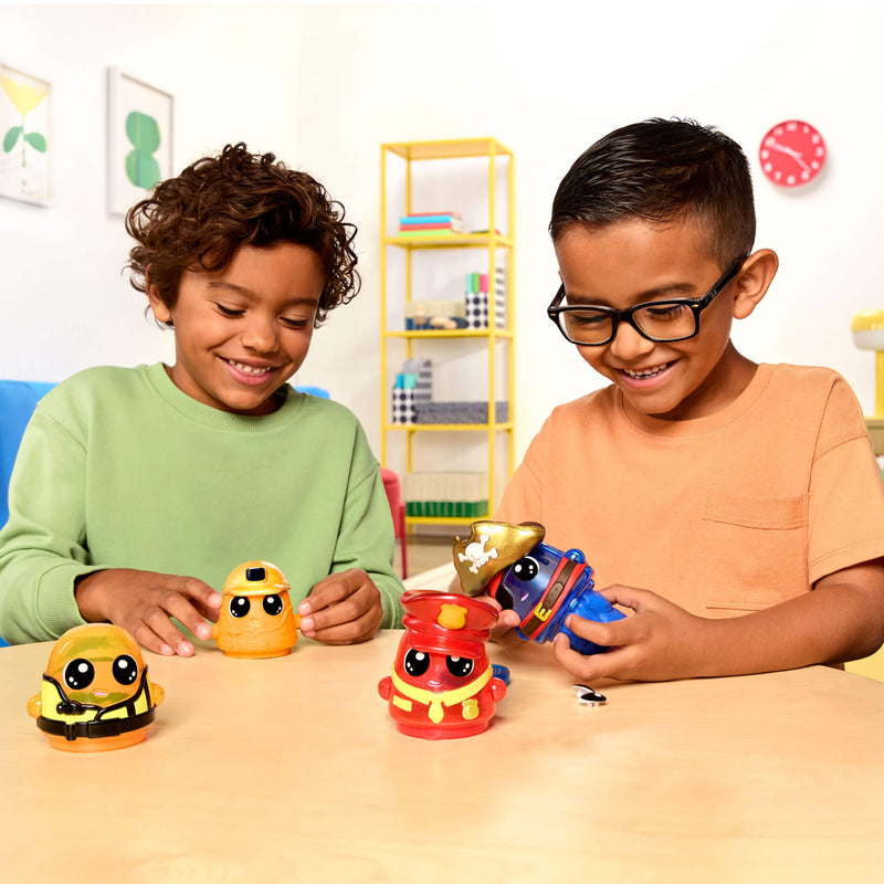 Two boys playing with the DohKins Hero Pack figures