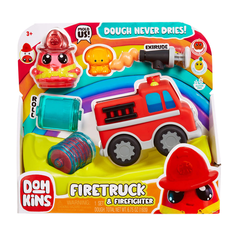 Toy packaging with a firetruck and firefighter figure