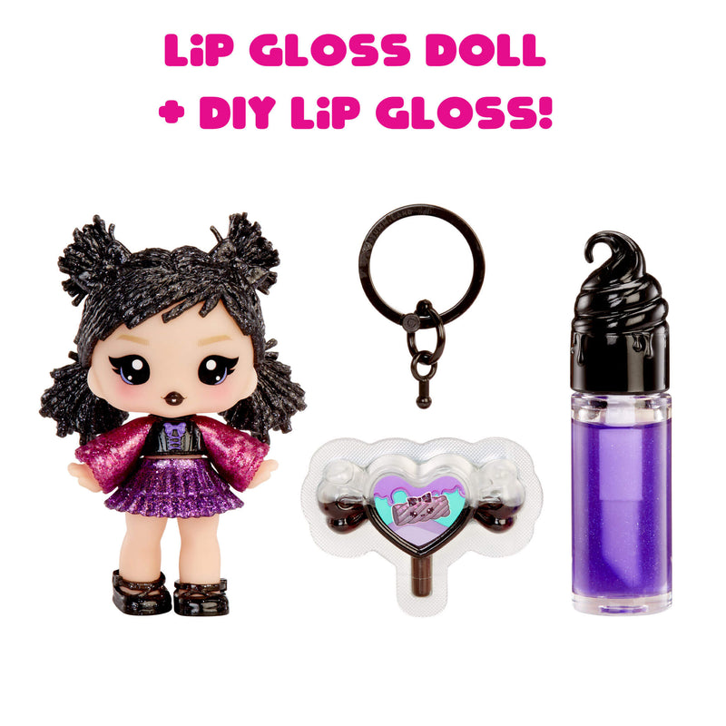 Lip gloss doll with DIY lip gloss kit on a white background