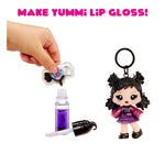 Make Yummi Lip Gloss toy set with doll and lip gloss bottle on a white background