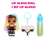Lip gloss doll with DIY lip gloss kit on a white background