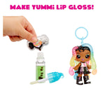 Make Yummi Lip Gloss toy set with doll and lip gloss bottle on a white background