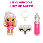 Lip gloss doll with DIY lip gloss kit on a white background