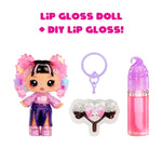 Lip gloss doll with DIY lip gloss kit on a white background