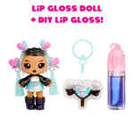 Lip gloss doll with DIY lip gloss kit on a white background