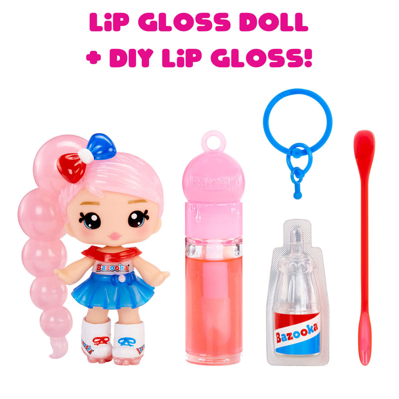 Lip gloss doll with DIY lip gloss kit on a white background