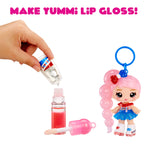 Make Yummi Lip Gloss toy set with doll and lip gloss bottle on a white background