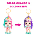 Color-changing keychain with a unicorn design, showing color change in cold water.