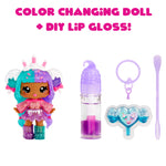 Color-changing doll with DIY lip gloss set on a white background