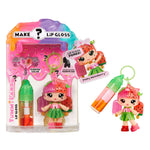 Yummie Land lip gloss set with character figure and packaging on a white background