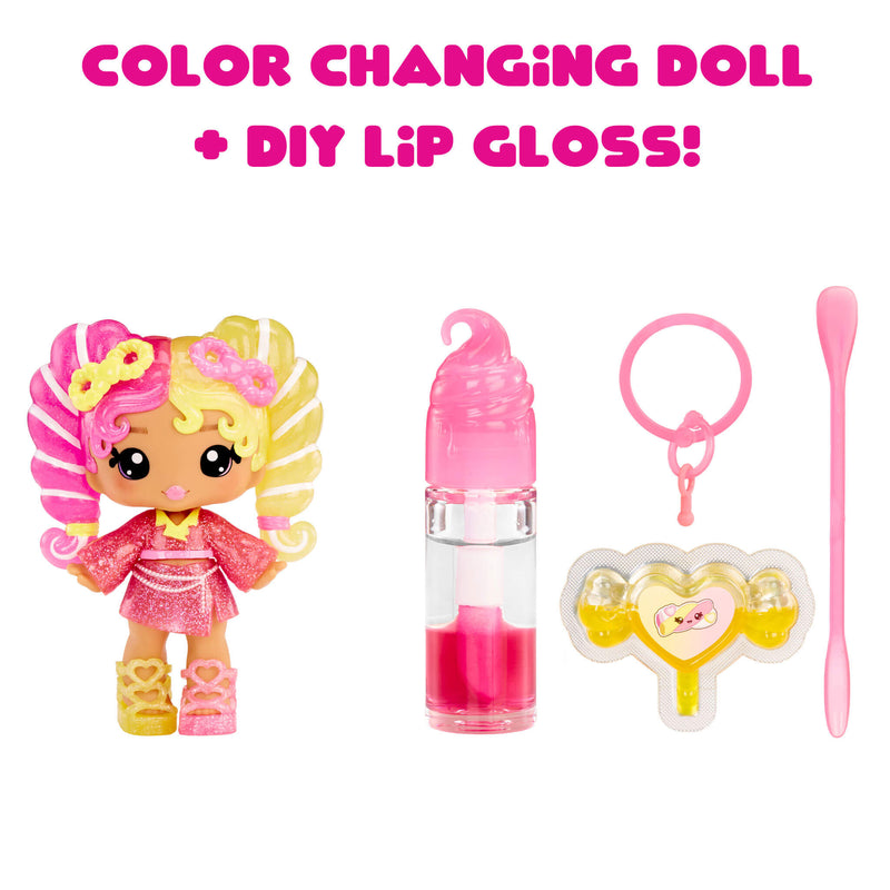 Color-changing doll with lip gloss set on a white background