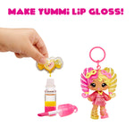 Make Yummi Lip Gloss toy set with doll, lip gloss bottle, and applicator on a white background.