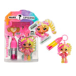 Yummy Land lip gloss set with character packaging and keychain on a white background