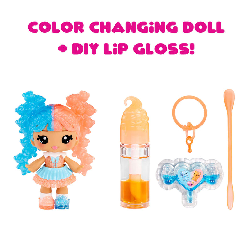 Color-changing doll with DIY lip gloss set on a white background