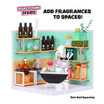 Miniature fragrance set with shelves and bottles on a white background, featuring 'Make It Mini' branding.