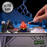 Miniature setup with 'Beetlejuice' theme, including a hand and bottle, with 'Ultra Rare' label and 'Beetlejuice' branding.