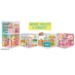 Toy playset with various rooms and a 'Create, Collect & Connect' sign on a white background