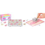 Children's animal cookies with molded roller, and decorative elements on a white background
