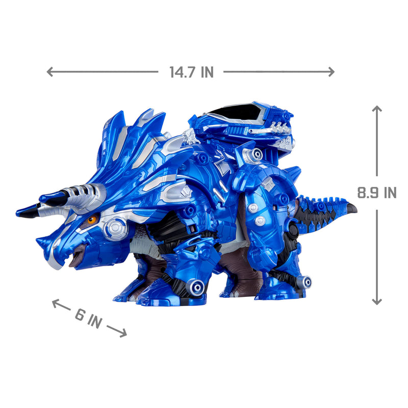 Blue toy dragon with measurements on a white background