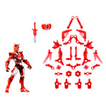 Toy figure with red parts on a white background