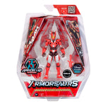 Toy figure in red armor packaging with 'Armorsaurs' branding on a white background