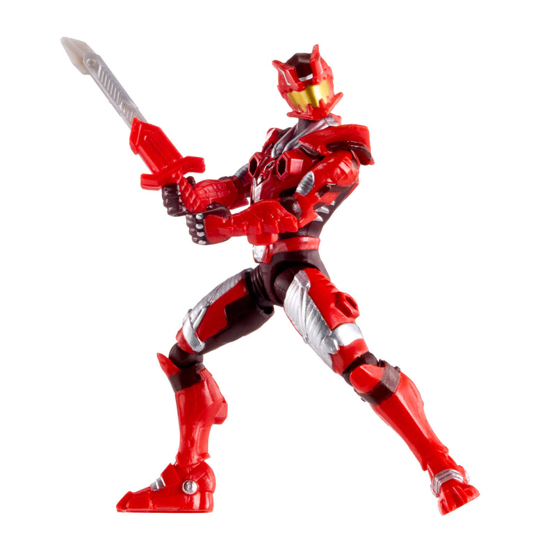 Red and black action figure with a sword on a white background