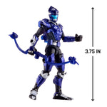 Blue action figure with measurements on a white background