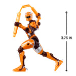 Orange and brown action figure with a measurement label on a white background