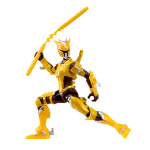 Yellow and brown action figure with a sword on a white background