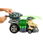 Toy vehicle with dragon design and green slime being sprayed from a pump