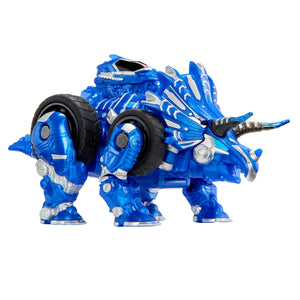 Blue and black toy creature on a white background