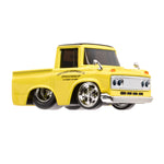Yellow toy truck with chrome details on a white background