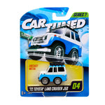 Toy car packaging featuring a '72 Toyota Land Cruiser J50 model with Cartwheel branding.