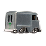 Van with a green logo on a white background