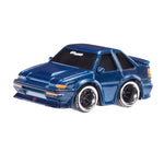 Blue toy car on a white background