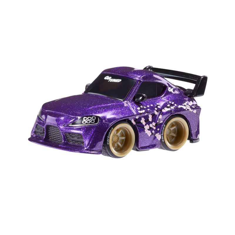 Purple car with a black roof on a white background
