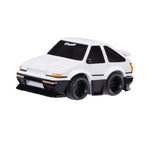 White toy car with black accents on a white background