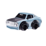 Light blue car with black hood on a white background