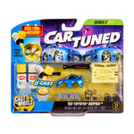 Toy car packaging with 'Car Tuned' branding and toy car model.