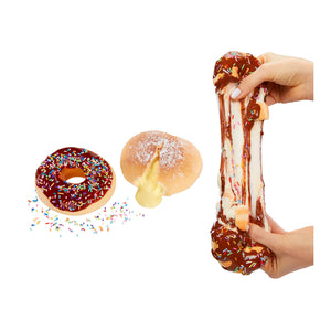 Doughnuts whole and being stretched