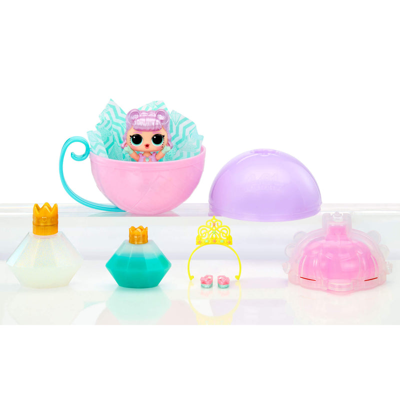 Doll in half of the ball with accessories on a white background