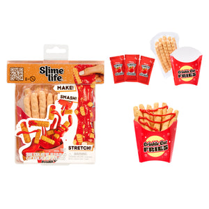 Slime life Crinkle Cut Fries packaging with additional fries and packaging on a white background