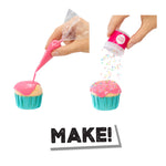 Toy cupcake set with pink frosting and sprinkles, featuring a 'MAKE!' text.