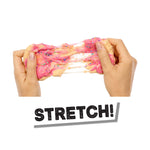 Pink slime being stretched with text 'STRETCH!' on a white background