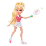 Tennis-themed doll with blonde hair, pink outfit, and tennis racket 