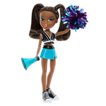 Sasha is holding megaphone and a pom pom