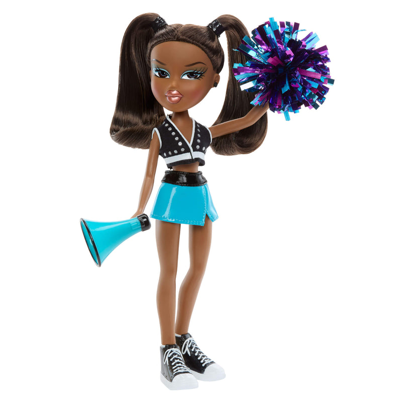 Sasha is holding megaphone and a pom pom