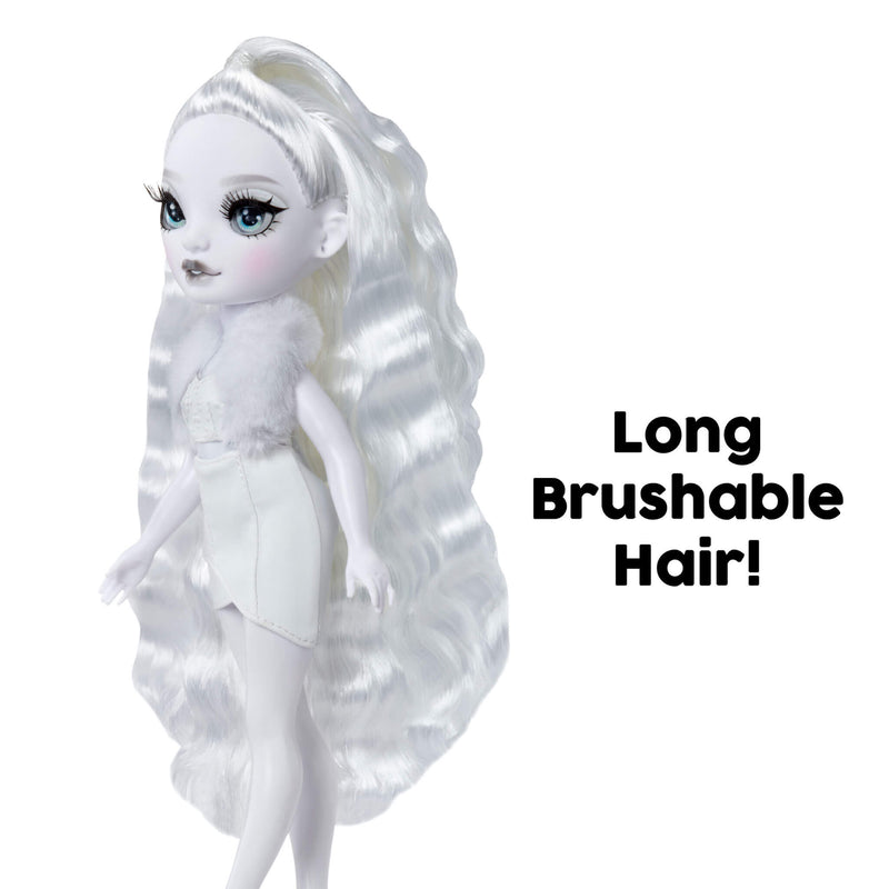 Doll with long white hair on a white background