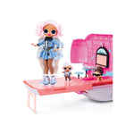 Fashion doll and little doll on platform on a white background
